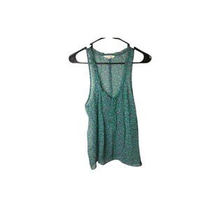 American Eagle Green Floral Racerback Tank Top Sheer V-Neck Blouse Sz 4